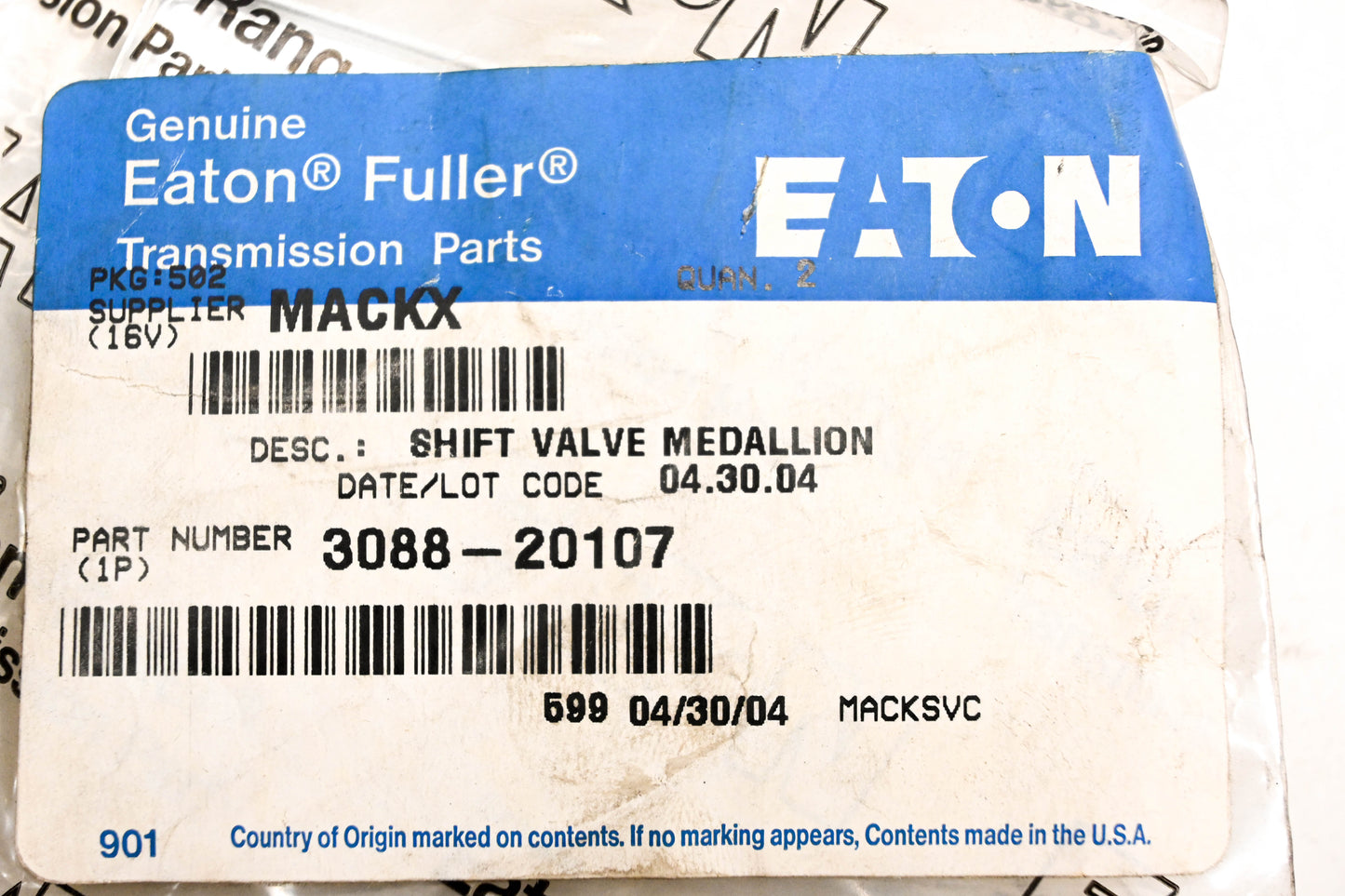Mack 3088-20107 Shift Valve Medallion NOS