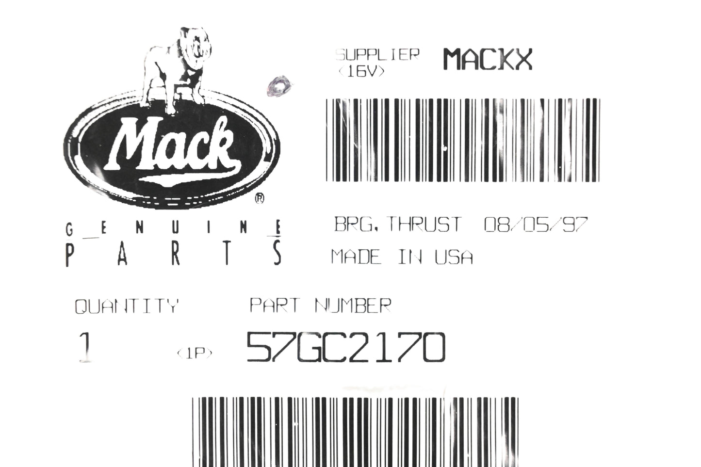 Mack 57GC2170 Bearing Thrust Washer Kit NOS