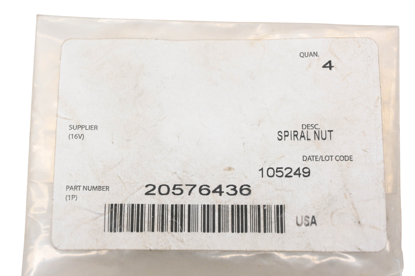 Mack 20576436 Spiral Nuts Qty 4 NOS