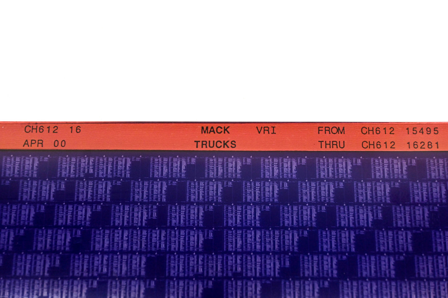 Mack CH612 16, CH612-16 CH61215495 -CH61216281 VRI Microfiche NOS
