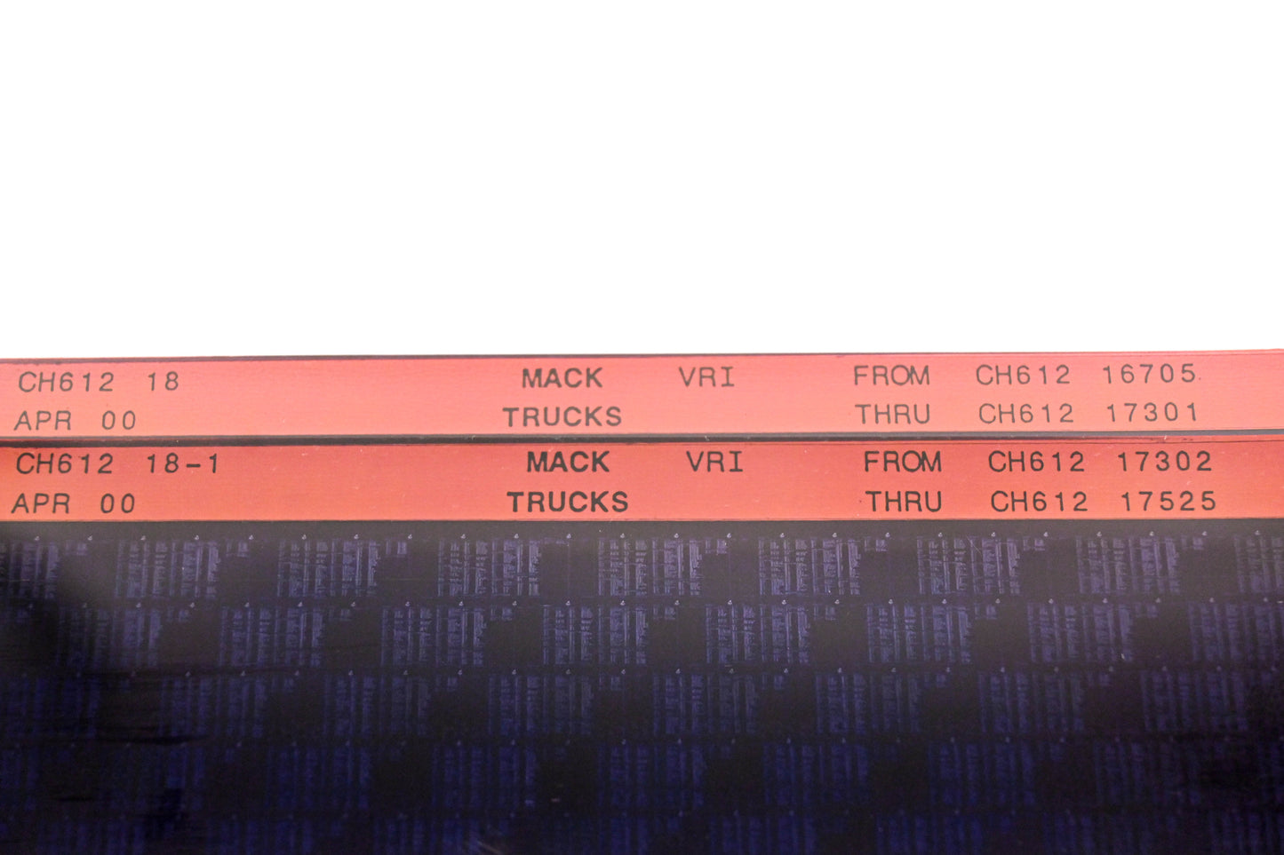 Mack CH612 18, CH612-18, CH612-18-1 CH61216705 - CH61217525 VRI Microfiche Lot of 2 NOS