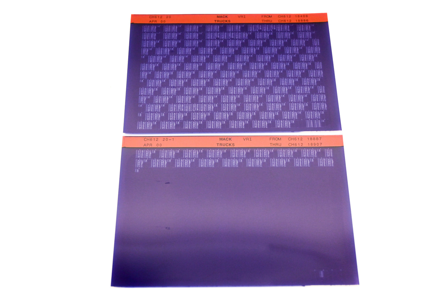 Mack CH612 20, CH612 20-1 CH61218406 - CH61218907 VRI Microfiche Lot of 2 NOS