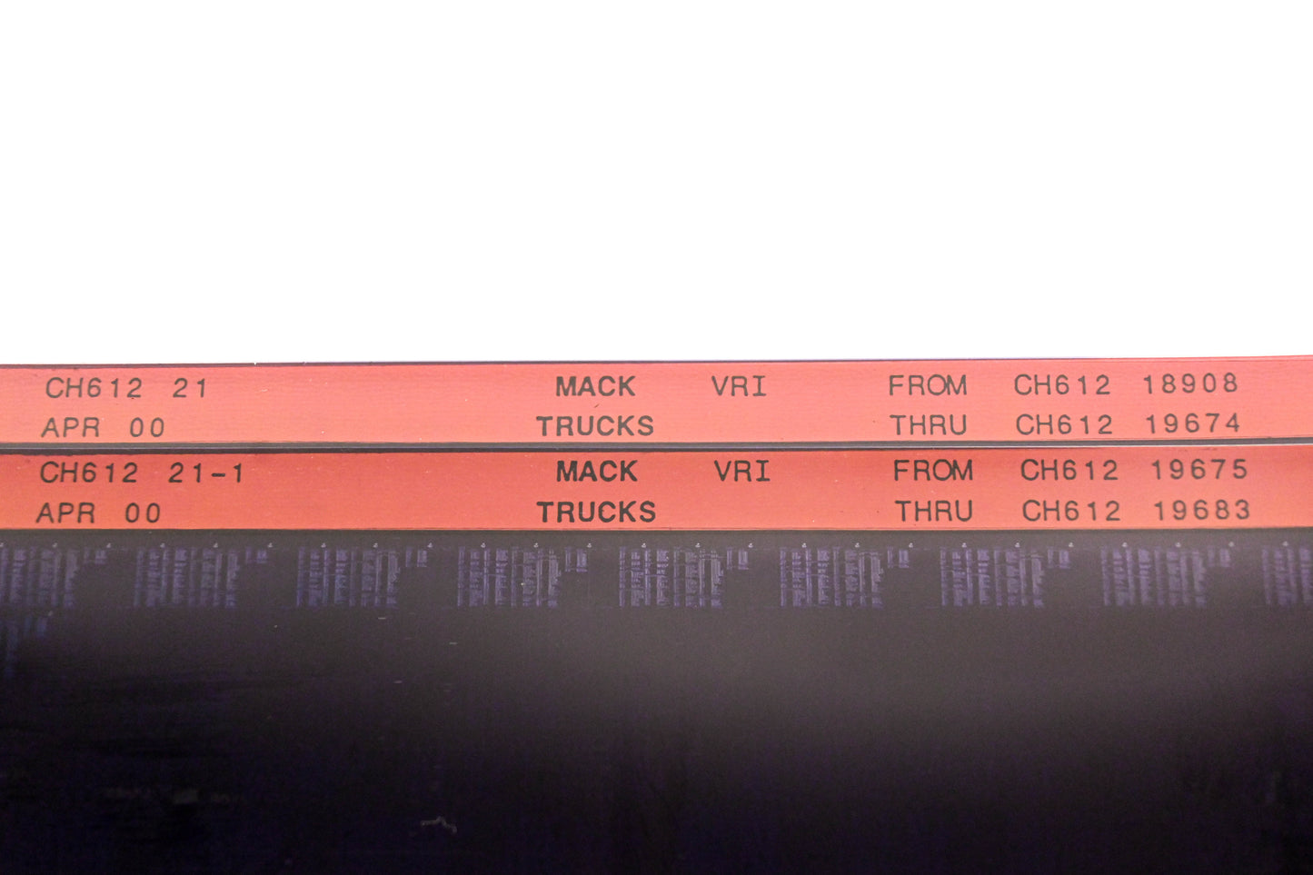 Mack CH612 21, CH612-21, CH612 21-1 CH61218908 - CH61219683 VRI Microfiche Lot of 2 NOS