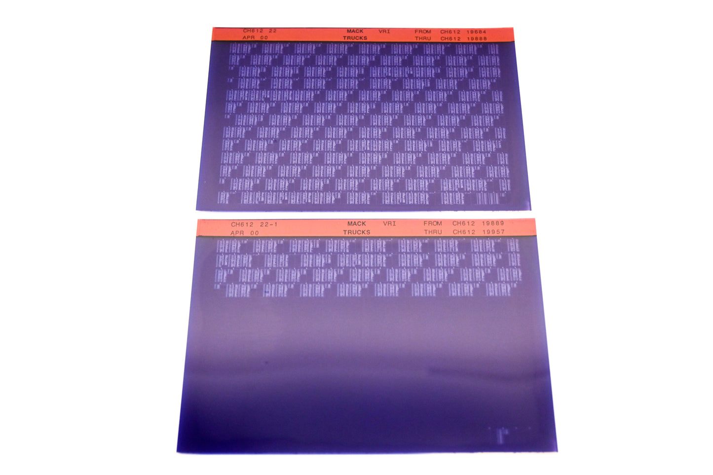 Mack CH612 22, CH612 22-1, CH612-22 CH61219684 - CH61219957 VRI Microfiche Lot of 2 NOS