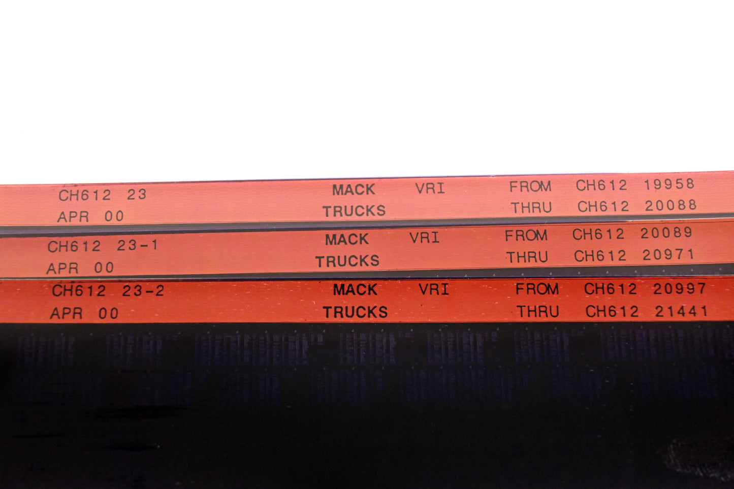 Mack CH612 23, CH612 23-1, CH612 23-2 CH61219958 - CH61221441 VRI Microfiche Lot of 3 NOS