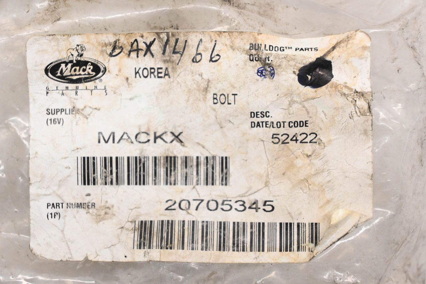 Mack 20705345, 6AX1466 Bolt NOS