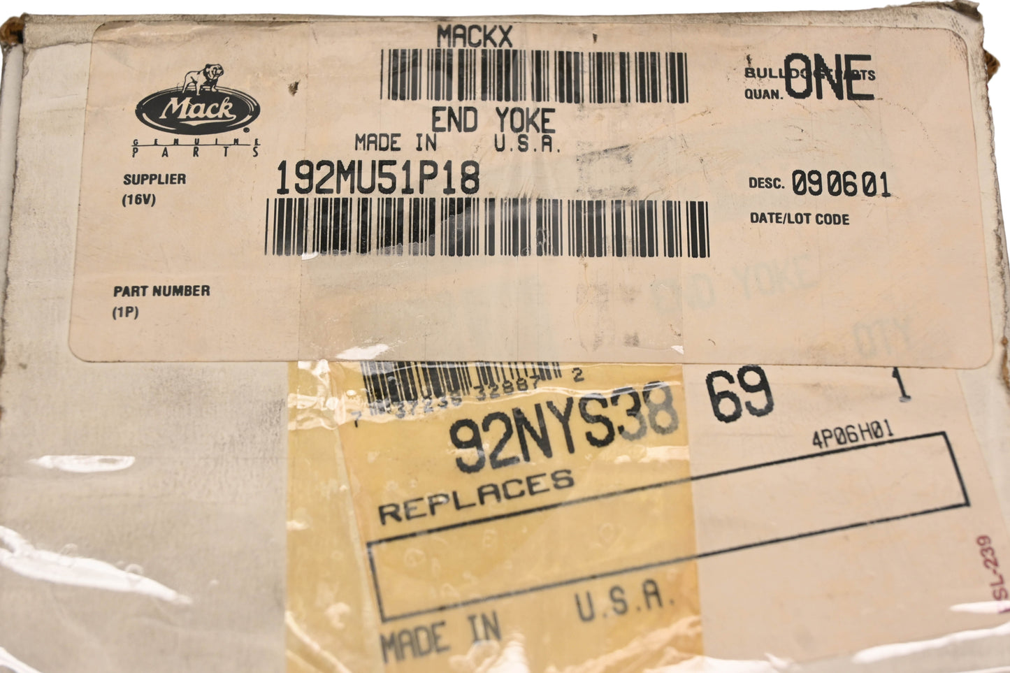 Mack 192MU51P18, 92NYS3869, 92N55MF Meritor Yoke End NOS