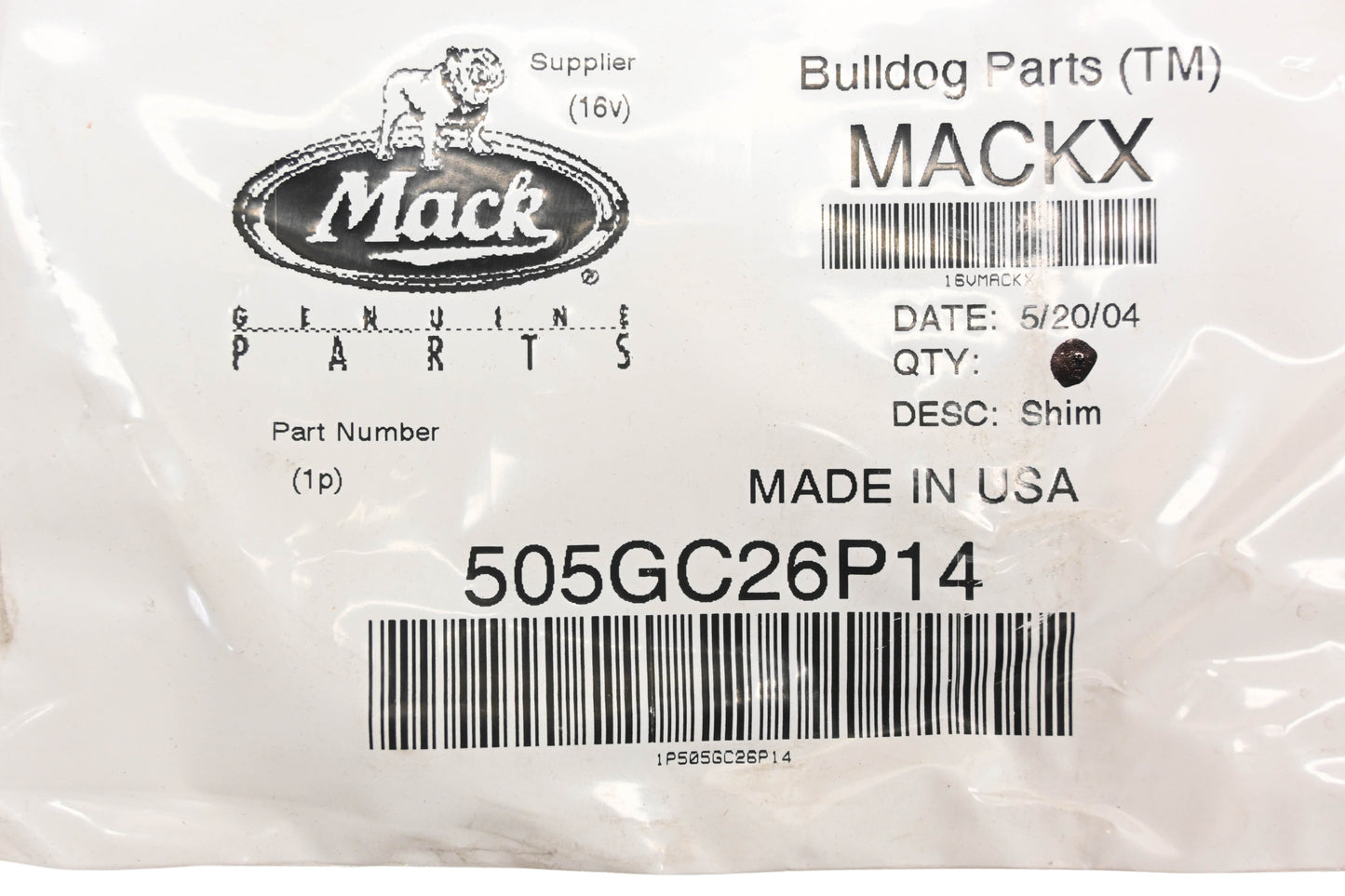 Mack 505GC26P14 Cylinder Liner Shoulder Shim NOS