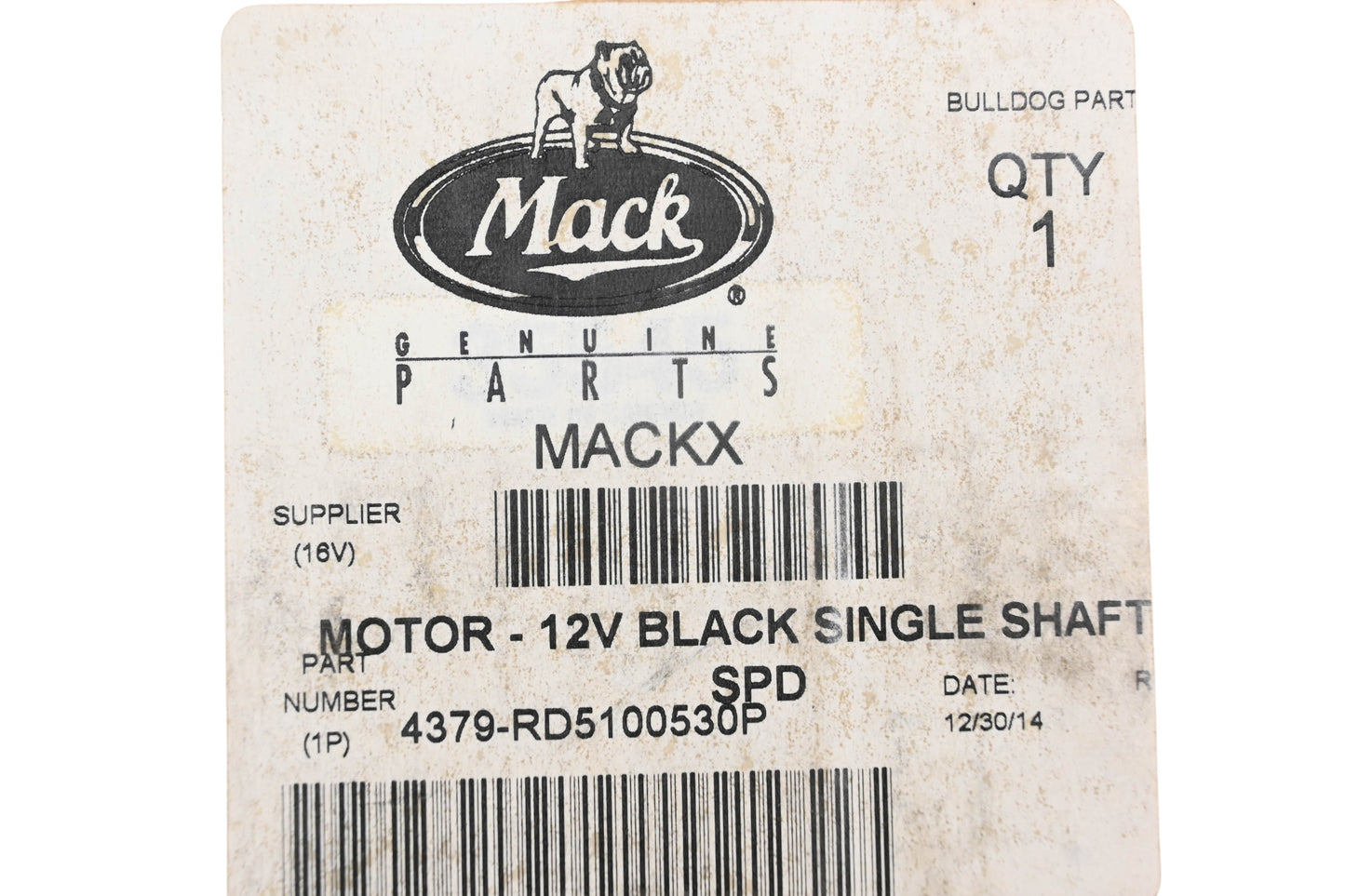 Mack 4379-RD5100530P, 3554514196 12v Black Single Shaft Unimotor NOS