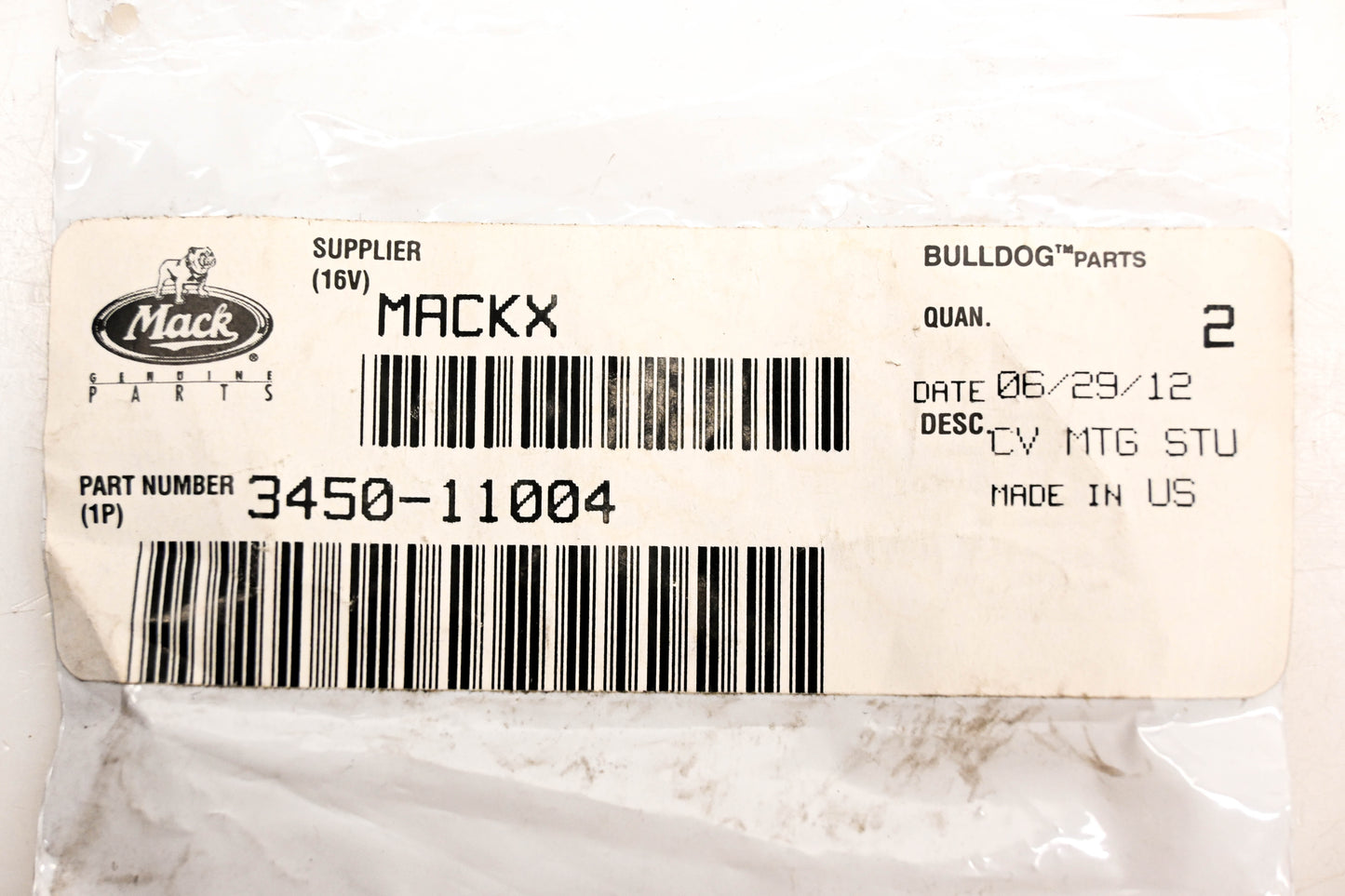 Mack 3450-11004 CV Mounting Studs Qty 2 NOS