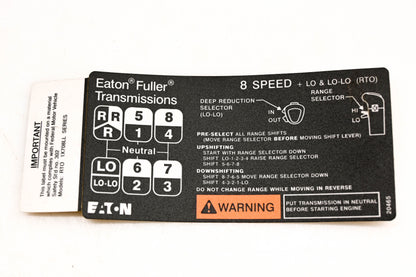 Eaton Fuller 20465 8-Speed Transmission Shift Decal NOS