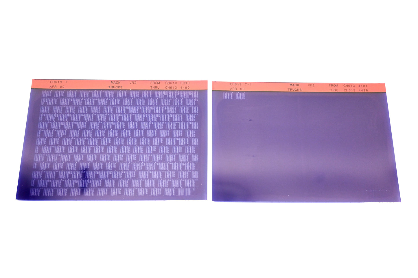 Mack CH613 7, CH613 7-1 CH6133910 -CH6134498 VRI Microfiche Lot of 2 NOS