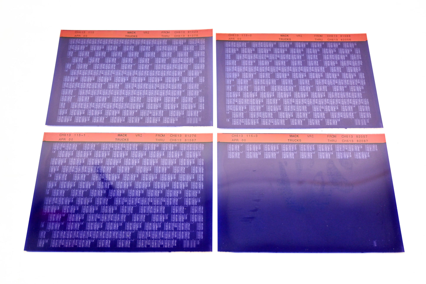 Mack CH613 115, CH613 115-1, CH613 115-3 CH61381023 -CH61382087 VRI Microfiche Lot of 4 NOS