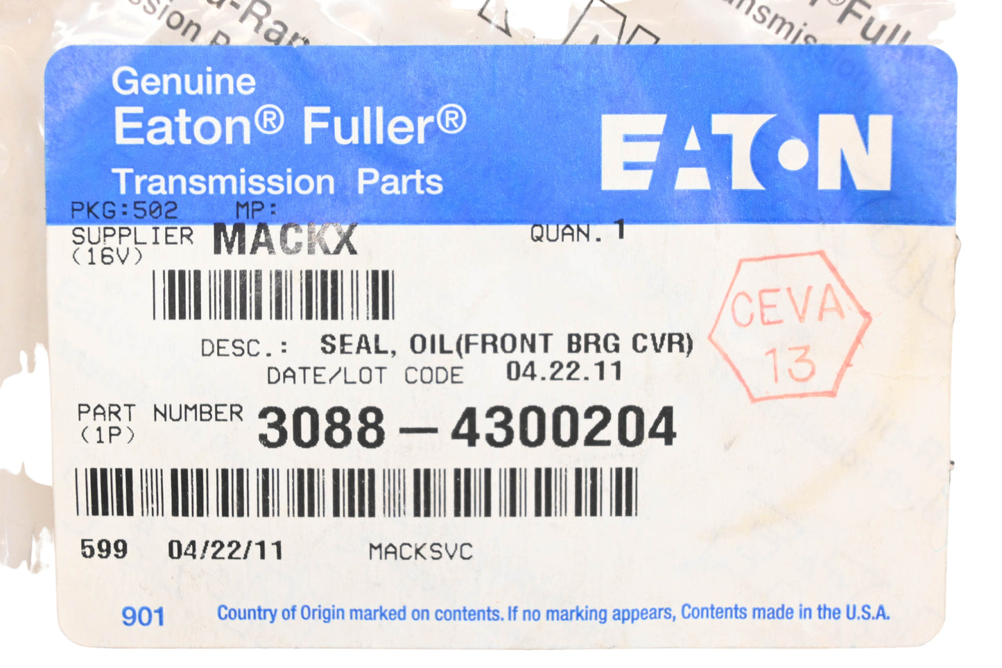 Mack 3088-4300204, 4300204 Eaton Fuller Front Bearing Cover Oil Seal NOS
