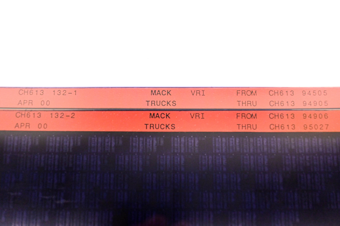 Mack CH613 132-1, CH613 132-2 CH61394505 - CH61395027 VRI Microfiche Lot of 2 NOS