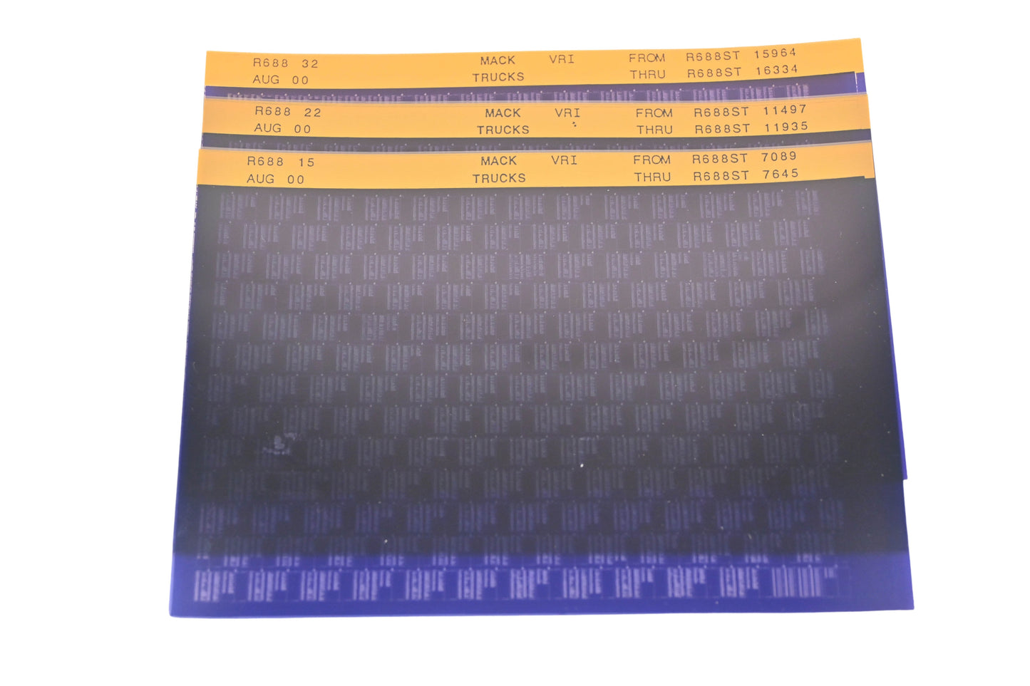 Mack R688 15, R688 22, R688 32 R688ST7089 - R688ST16334 VRI Microfiche Lot of 3 NOS