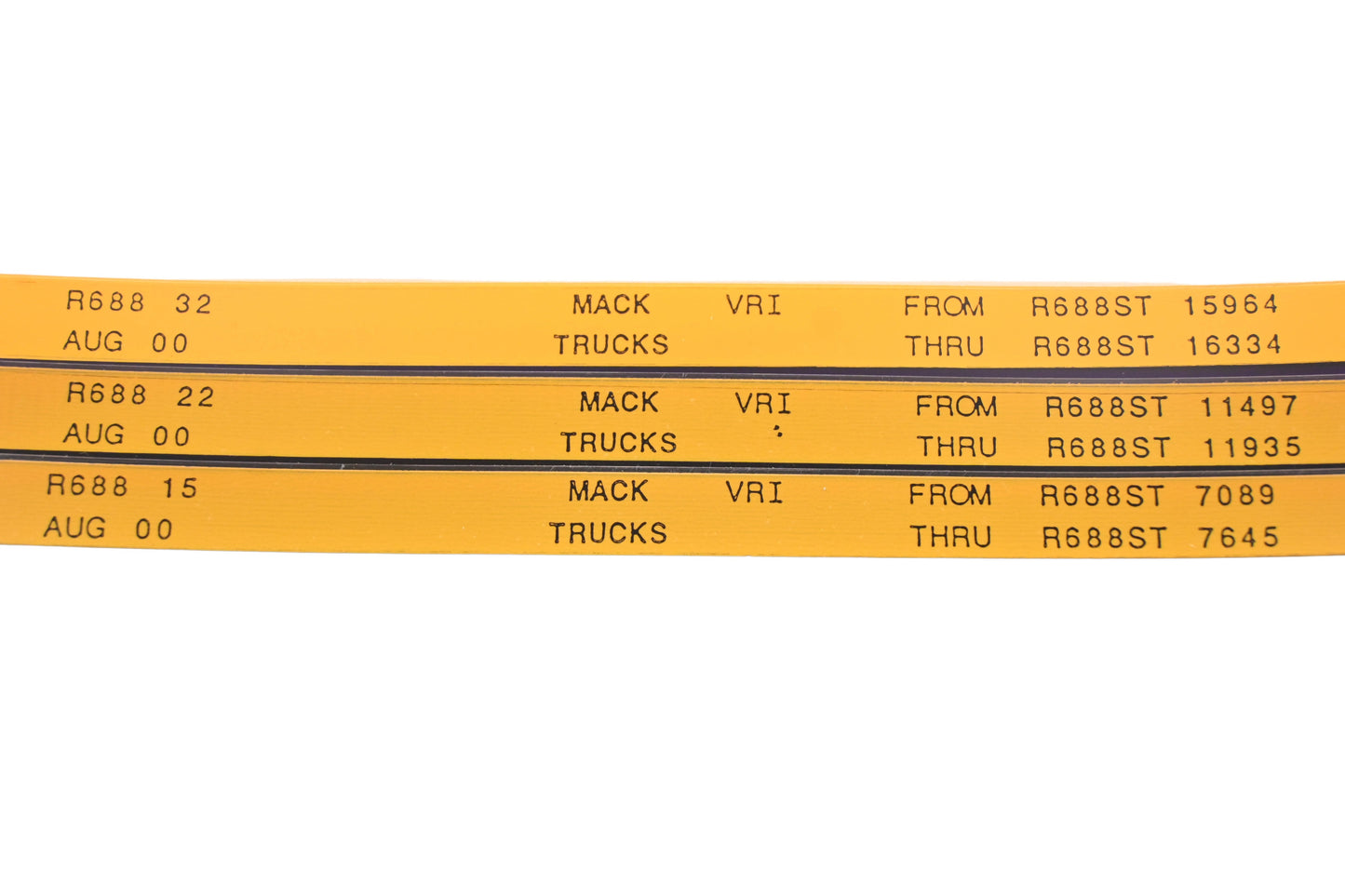 Mack R688 15, R688 22, R688 32 R688ST7089 - R688ST16334 VRI Microfiche Lot of 3 NOS