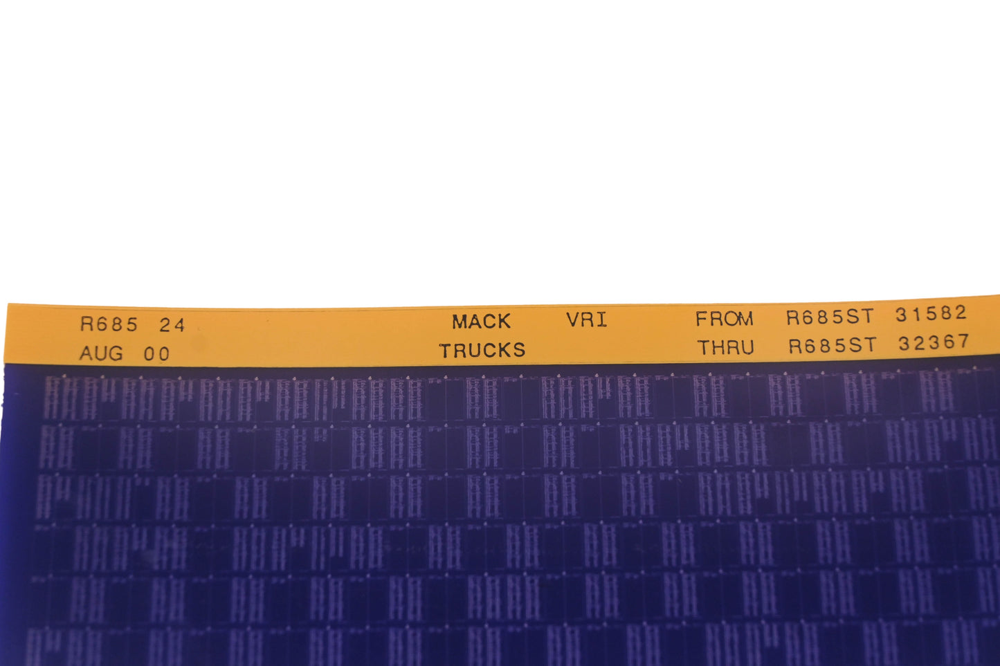Mack R685 24 R685ST31582 - R685ST32367 VRI Microfiche NOS