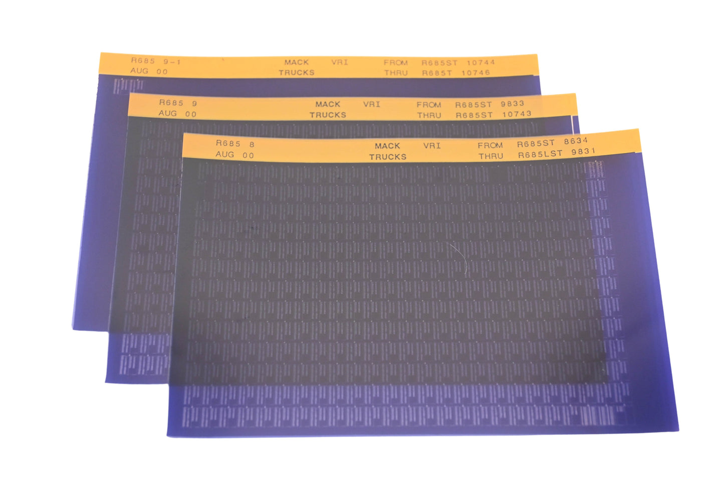 Mack R685 8, R685 9, R685 9-1 R685ST8634 - R685T10746 VRI Microfiche Lot of 3 NOS