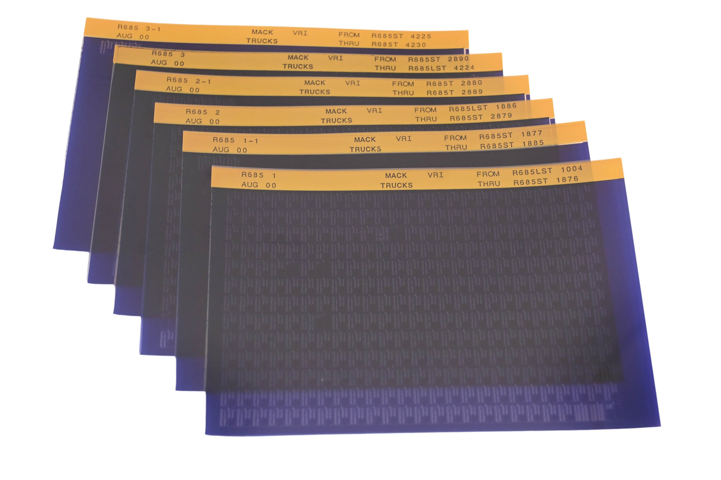 Mack R685 1, R685 2, R685 3 R685LST1004 -R685T4230 VRI Microfiche Lot of 6 NOS
