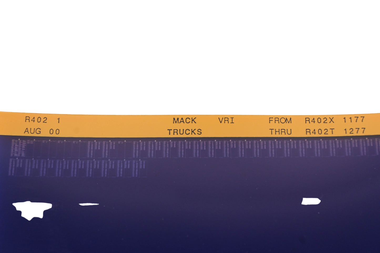 Mack R402 1 R402X1177 - R402T1277 VRI Microfiche NOS