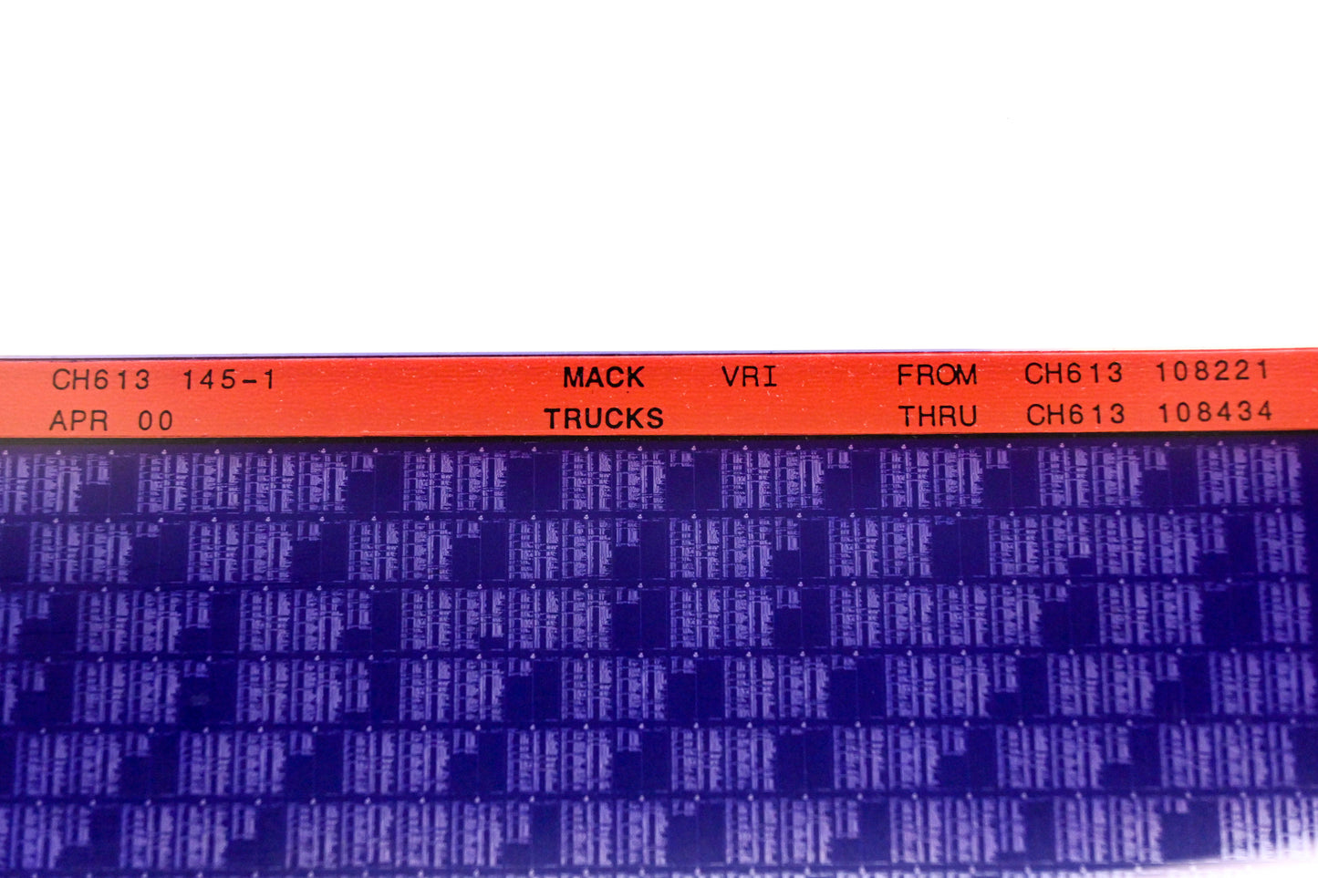 Mack CH613 145-1 CH613108221 - CH613108434 VRI Microfiche NOS