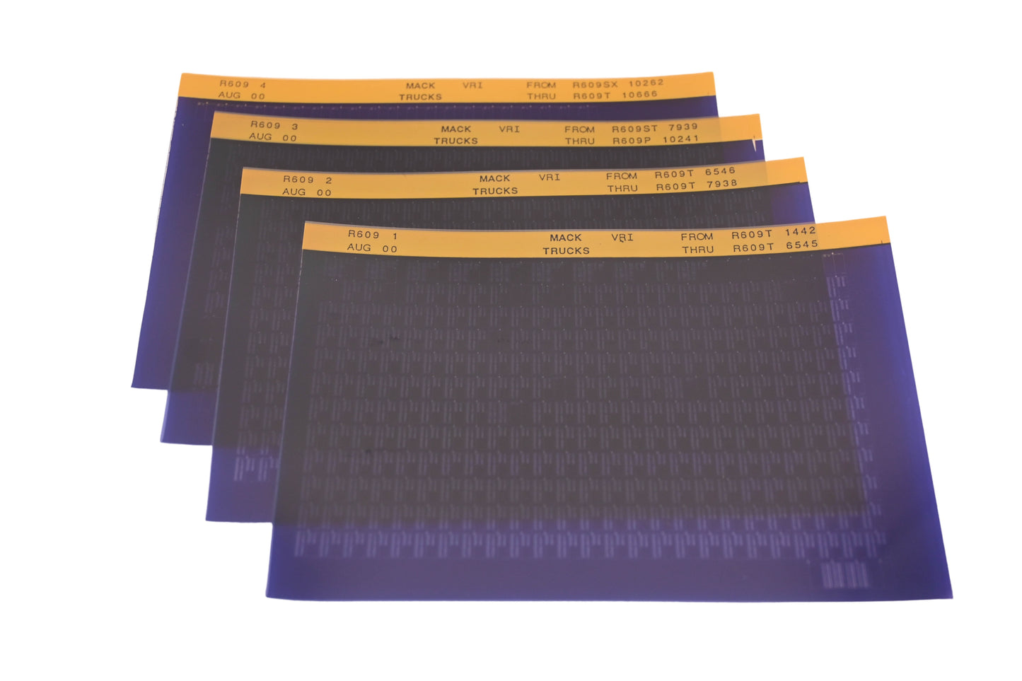 Mack R609 1, R609 2, R609 4 R609T1442 - R609T10666 VRI Microfiche Lot of 4 of 4 NOS