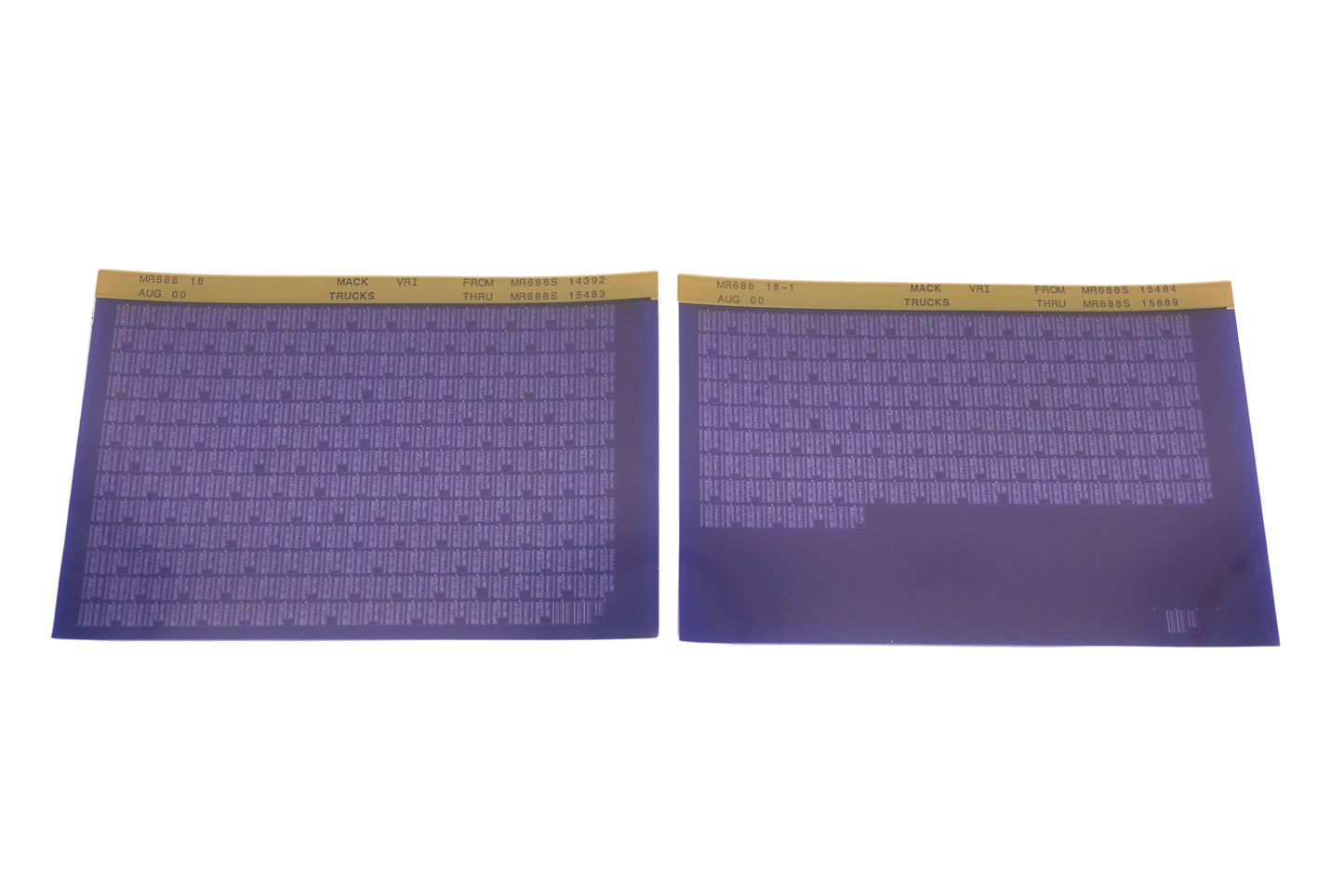 Mack MR688 18, MR688 18-1 MR688S17392 - MR688S15889 VRI Microfiche Lot of 2 of 2 NOS