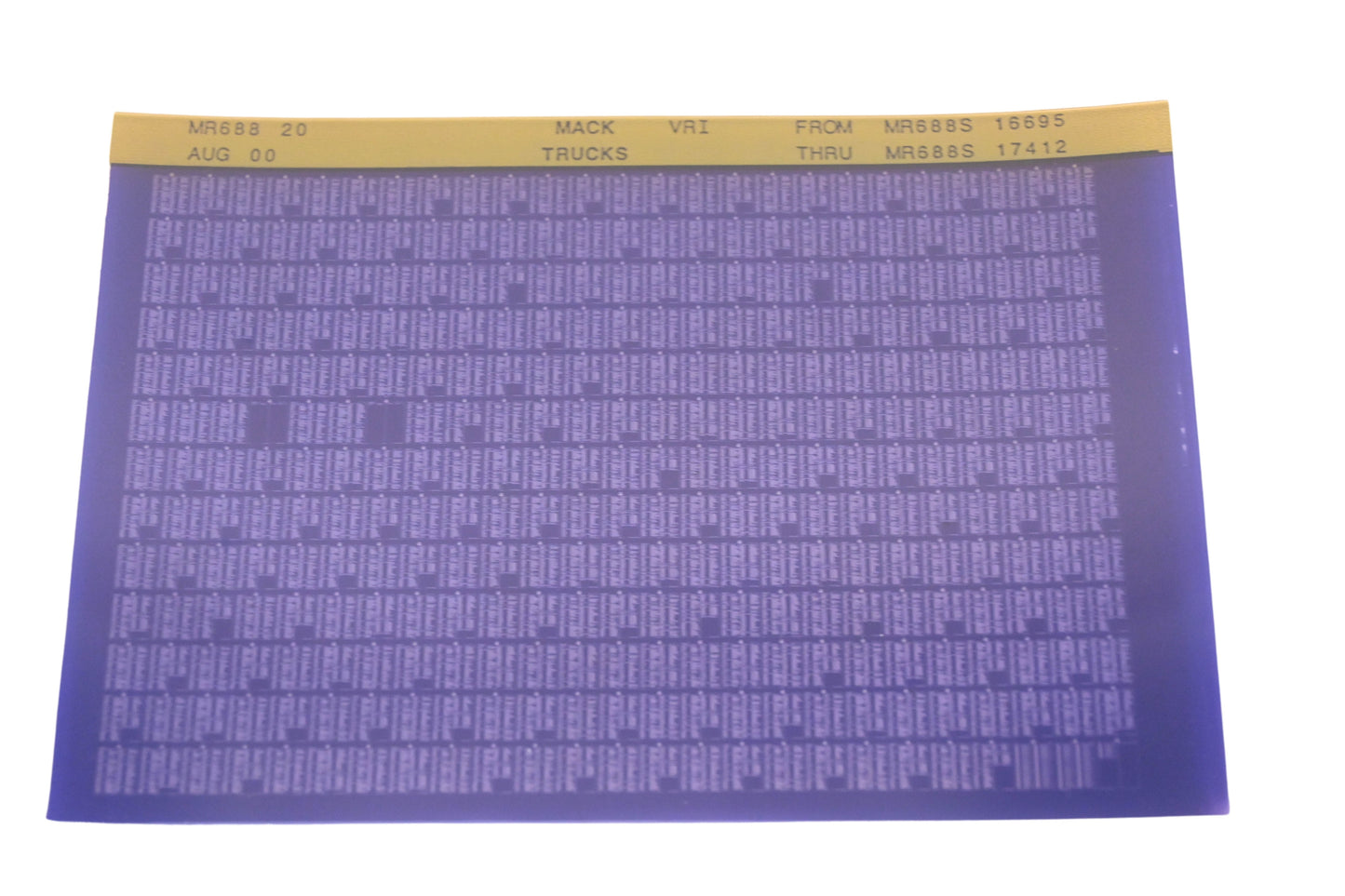 Mack MR688 20 MR688S16695 - MR688S17412 VRI Microfiche NOS