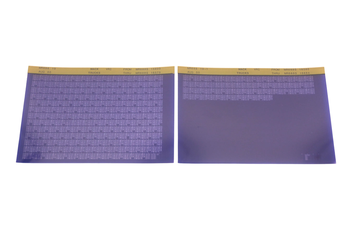 Mack MR688 19, MR688 19-1 MR688S15890 - MR688S16694 VRI Microfiche Lot of 2 of 2 NOS
