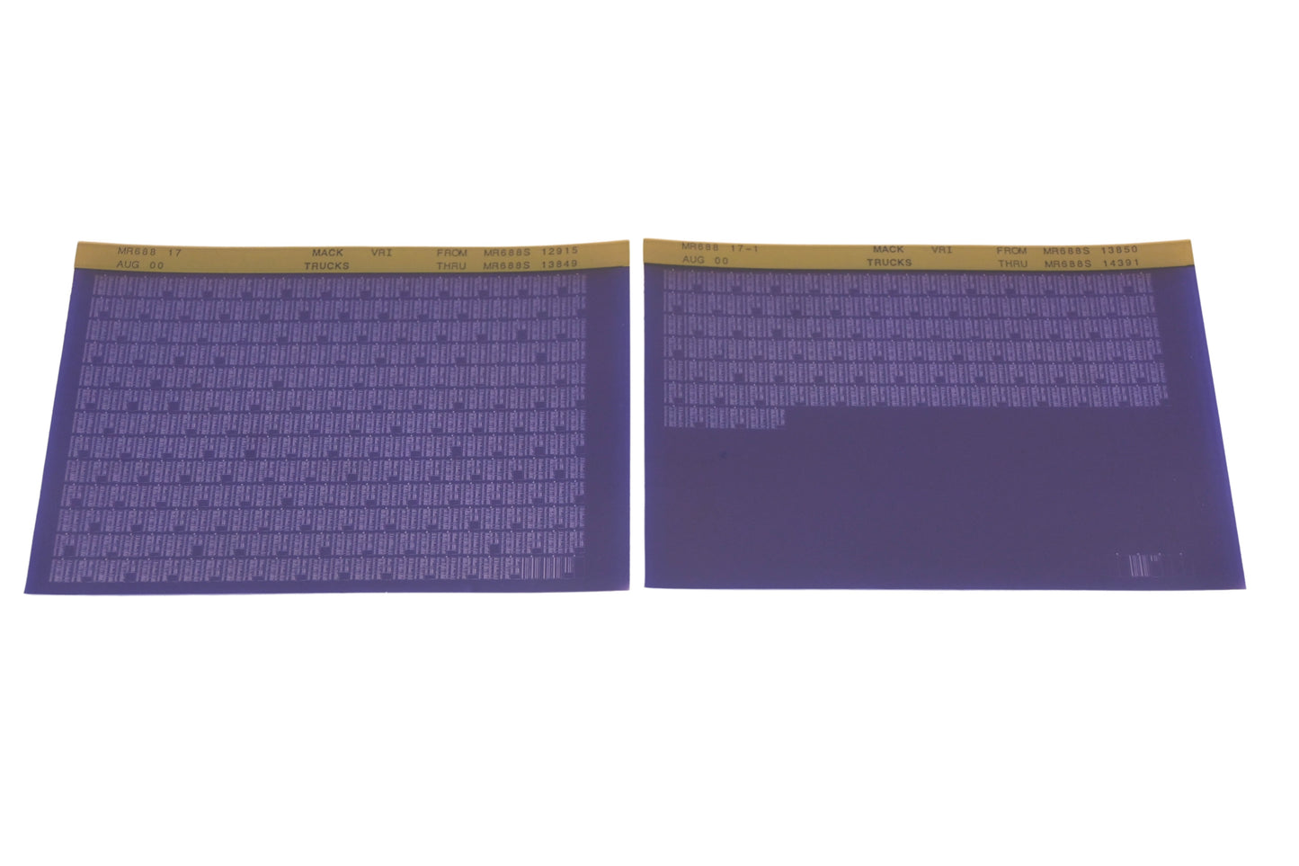 Mack MR688 17, MR688 17-1 MR688S12915 - MR688S14391 VRI Microfiche Lot of 2 of 2 NOS