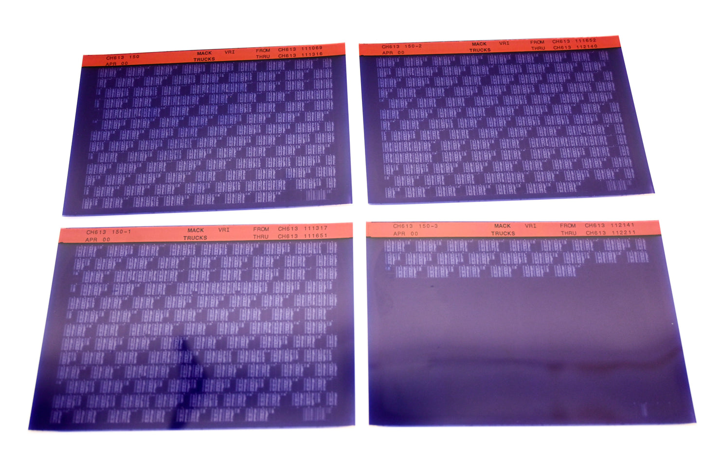 Mack CH613 150, CH613 150-1, CH613 150-3 CH613111069 - CH613112211 VRI Microfiche Lot of 4 NOS