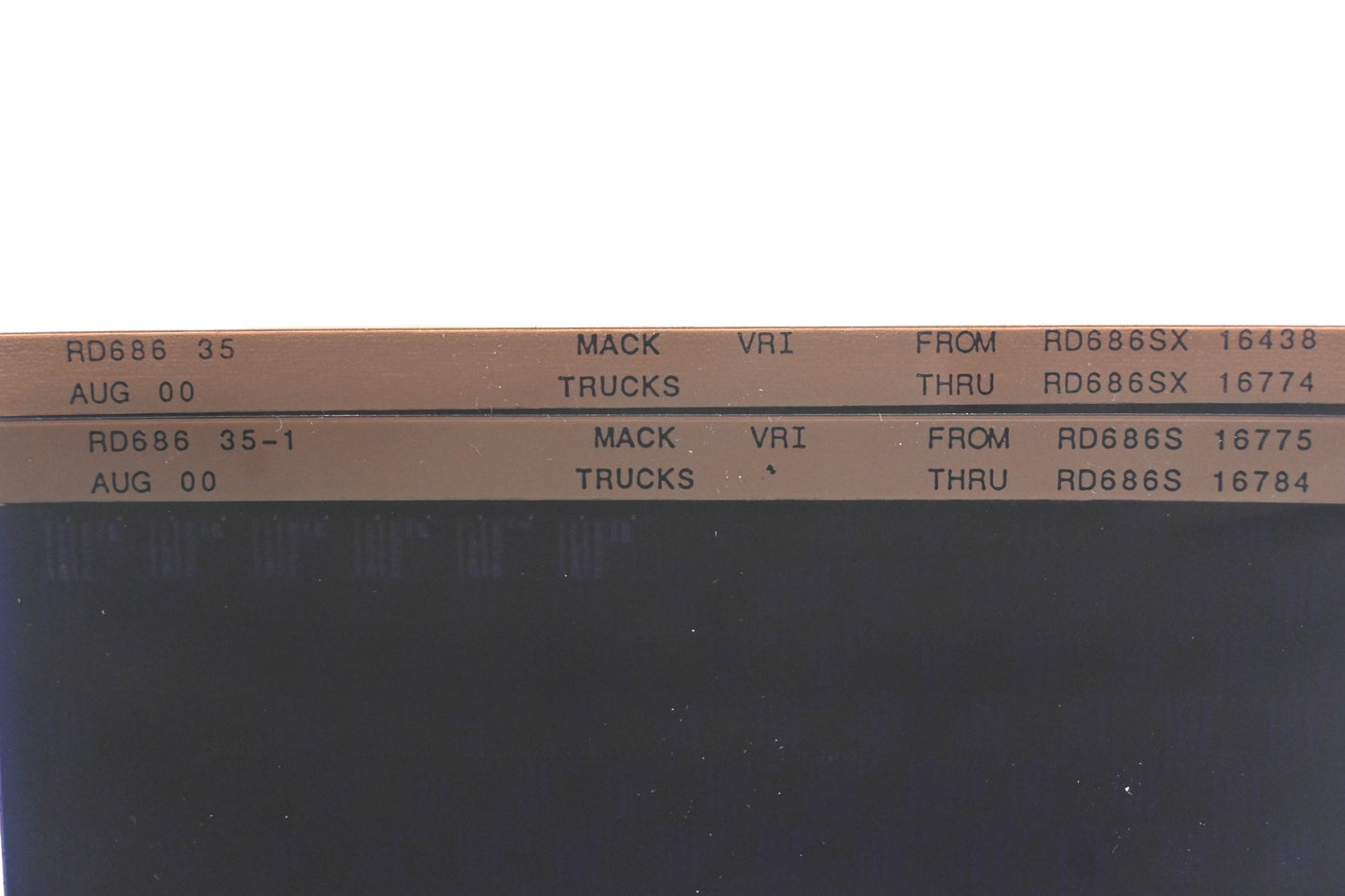 Mack RD686 35, RD686 35-1 RD686SX16438 - RD686S16784 VRI Microfiche Lot of 2 of 2 NOS