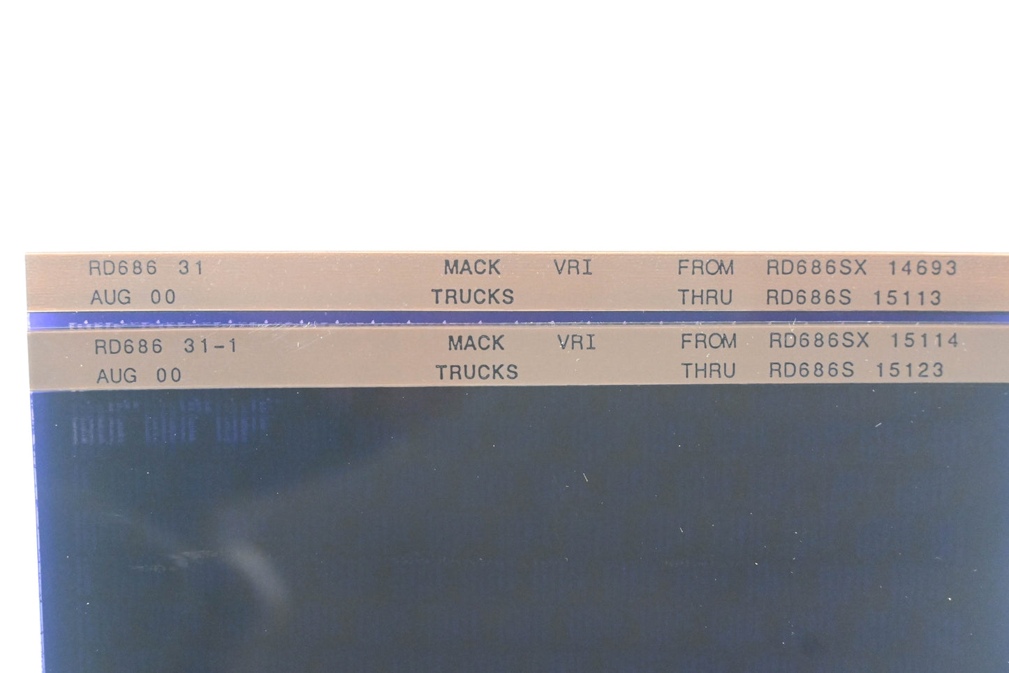 Mack RD686 31, RD686 31-1 RD686DX14693 - RD686S15113 VRI Microfiche Lot of 2 of 2 NOS