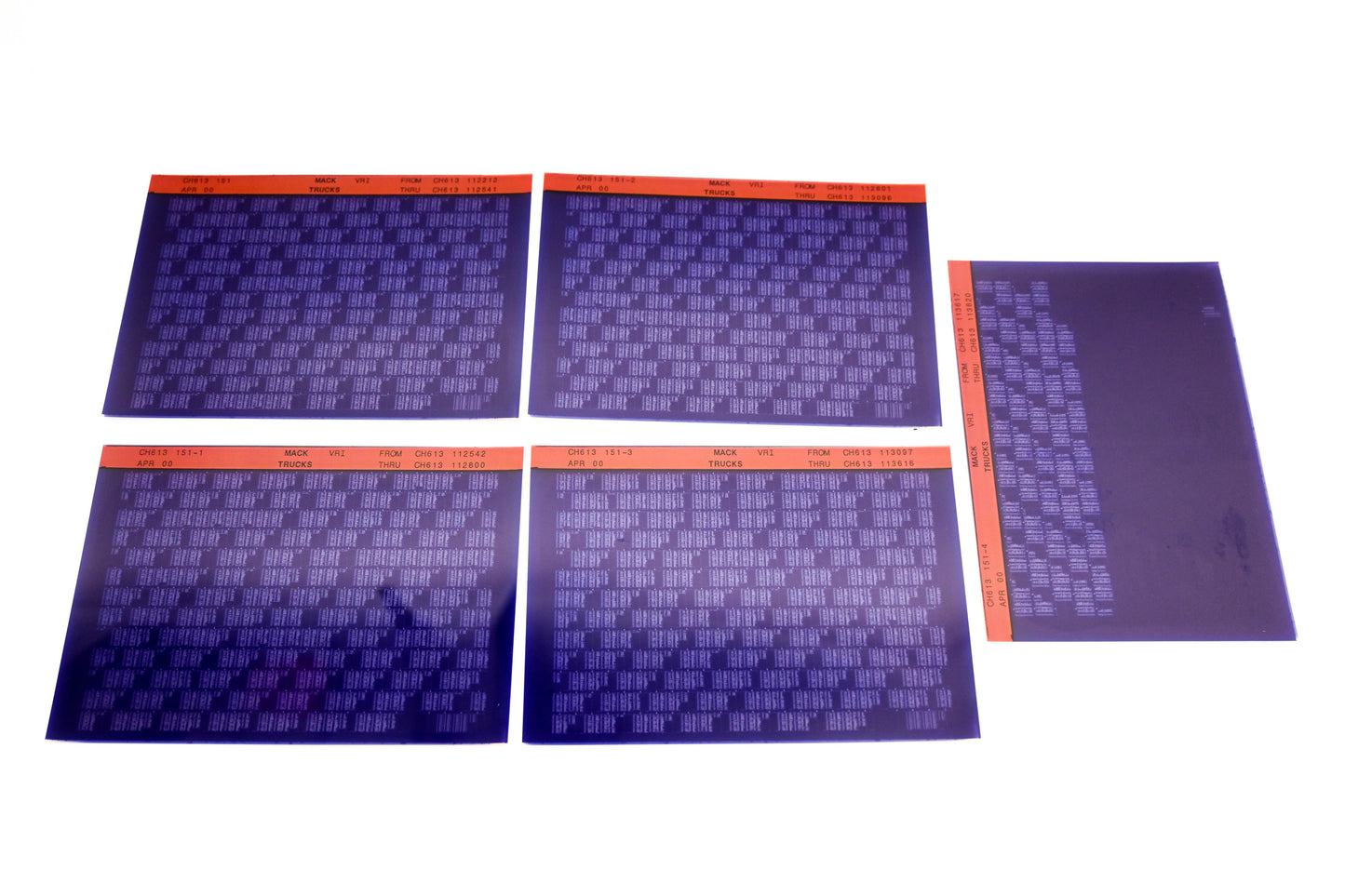 Mack CH613 151, CH613 151-1, CH613 151-4 CH613112212 - CH613113820 VRI Microfiche Lot of 5 NOS