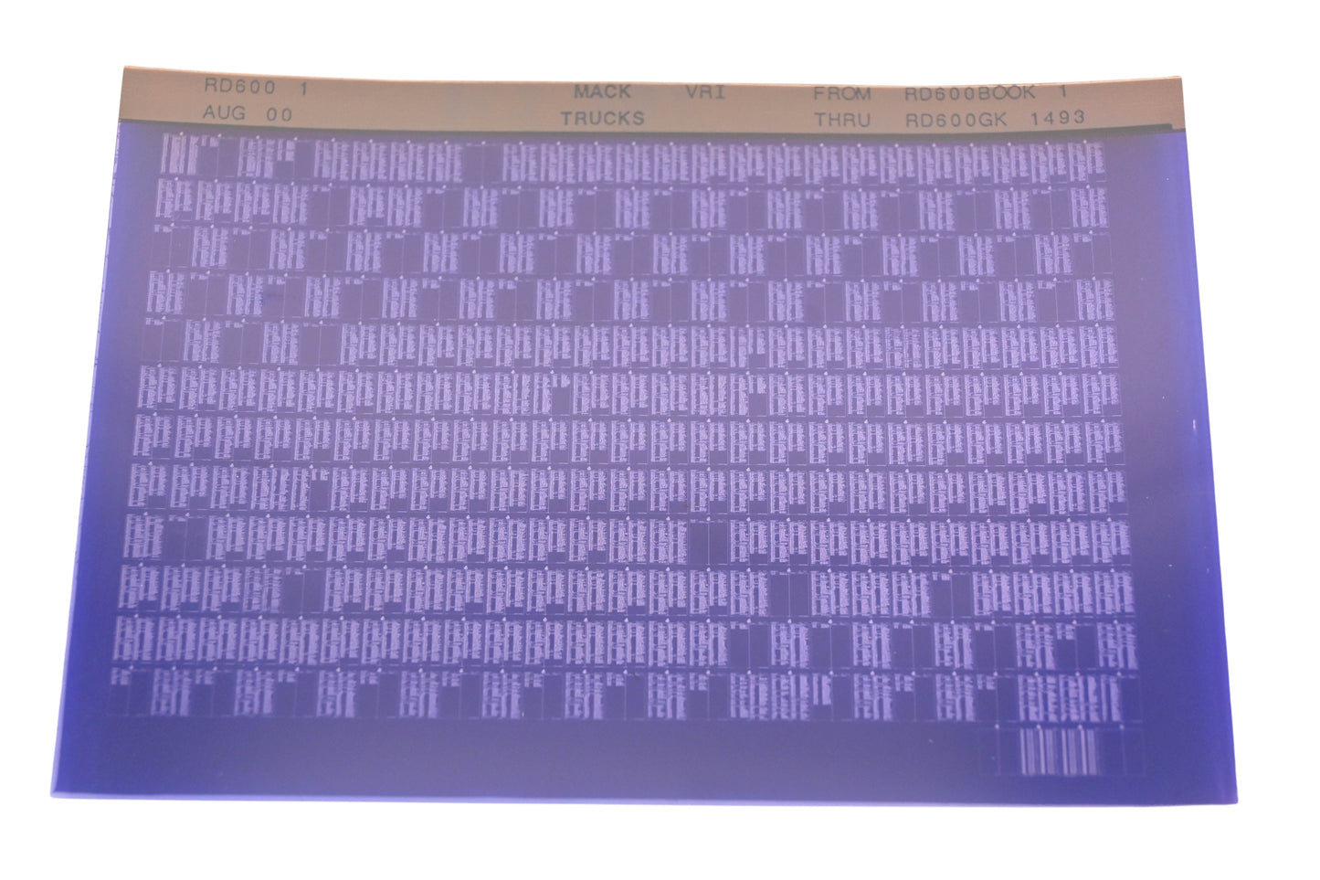 Mack RD600 1 RD600BOOK1 - RD600GK1493 VRI Microfiche NOS