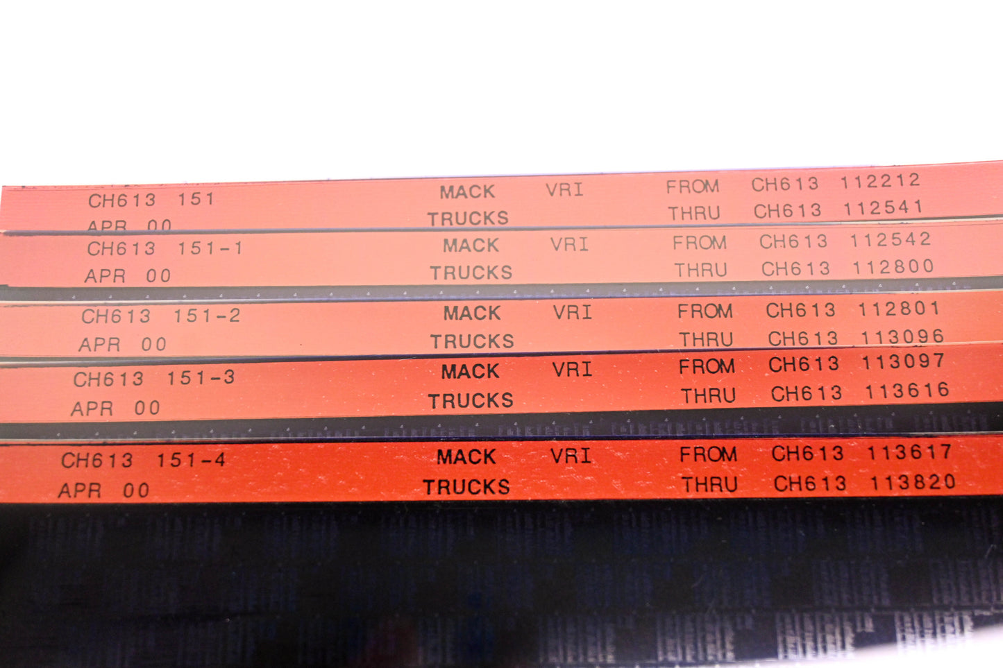 Mack CH613 151, CH613 151-1, CH613 151-4 CH613112212 - CH613113820 VRI Microfiche Lot of 5 NOS