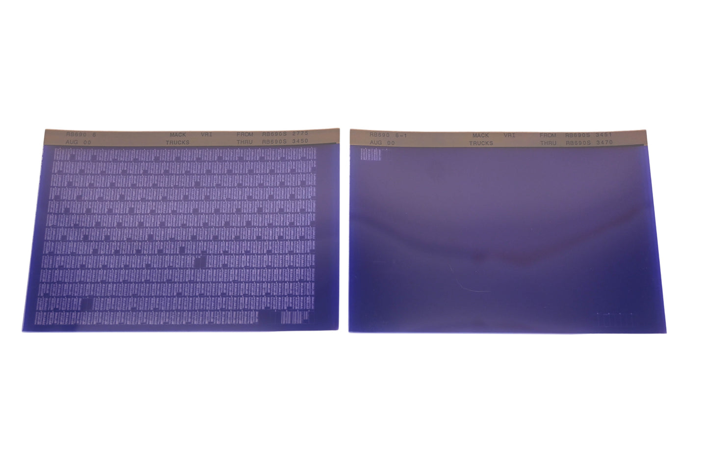 Mack RB690 6, RB690 6-1 RB690S2775 - RB690S3470 VRI Microfiche Lot of 2 of 2 NOS
