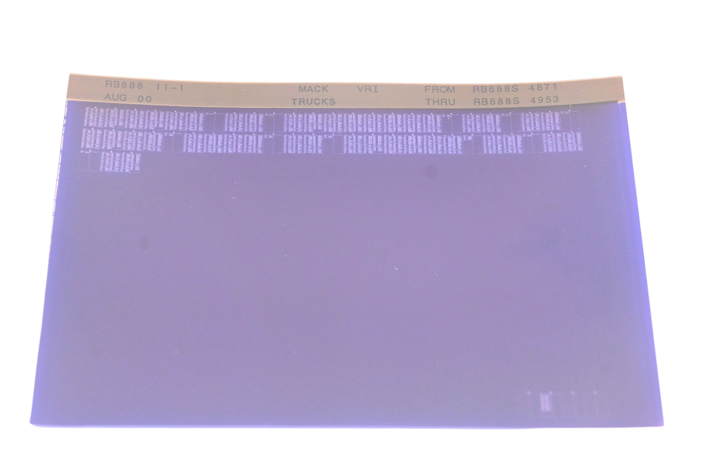 Mack RB688 11-1 RB688S4871 - RB688S4953 VRI Microfiche NOS