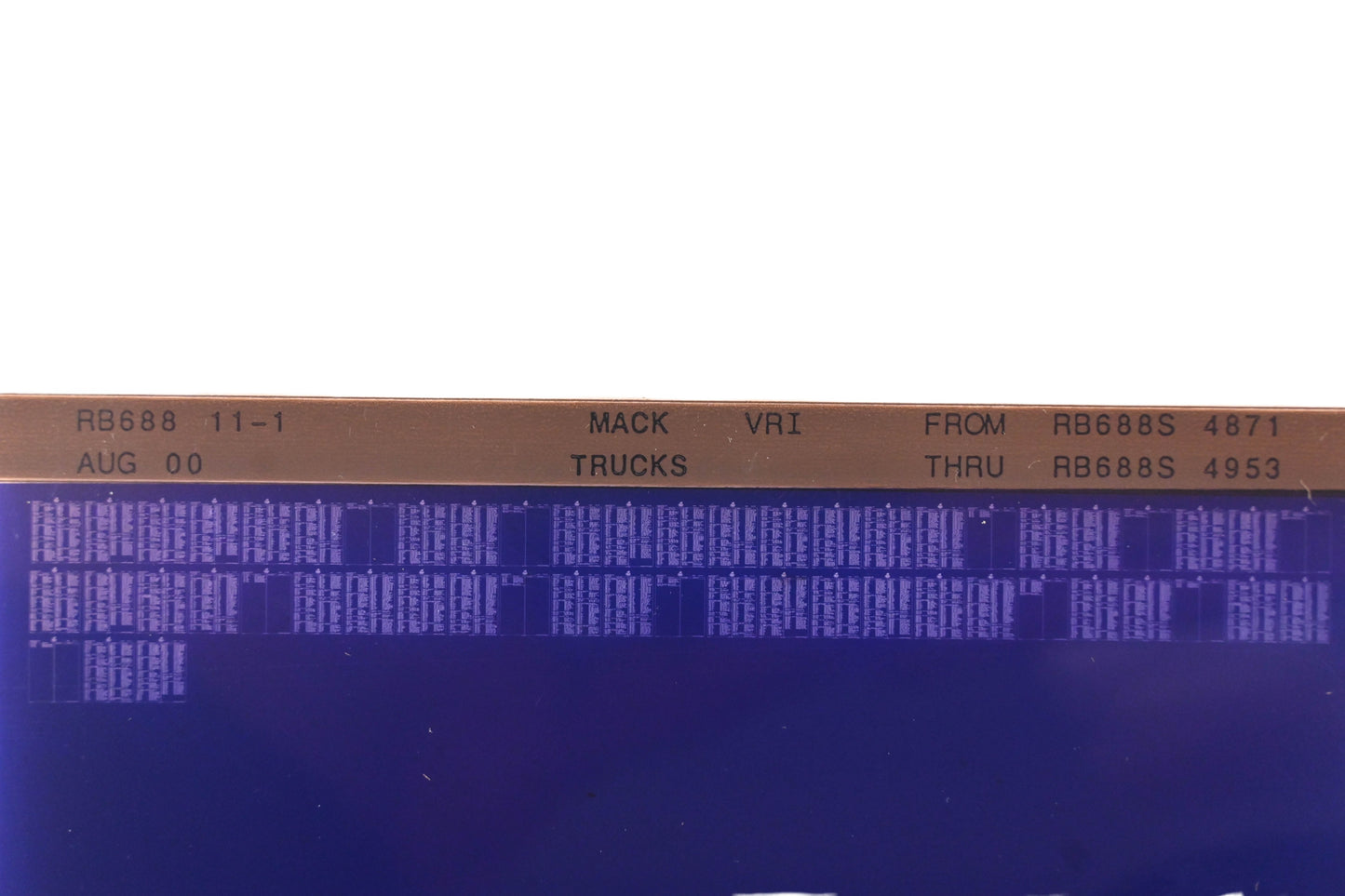 Mack RB688 11-1 RB688S4871 - RB688S4953 VRI Microfiche NOS