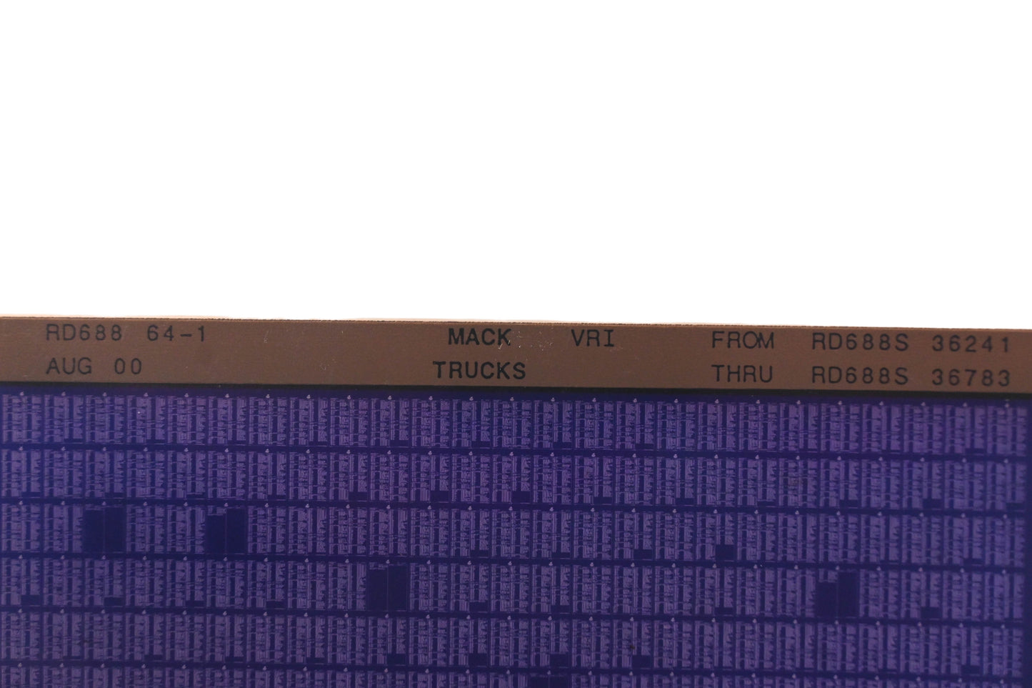Mack RD688 64-1 RD688S36241 - RD688S36783 VRI Microfiche NOS