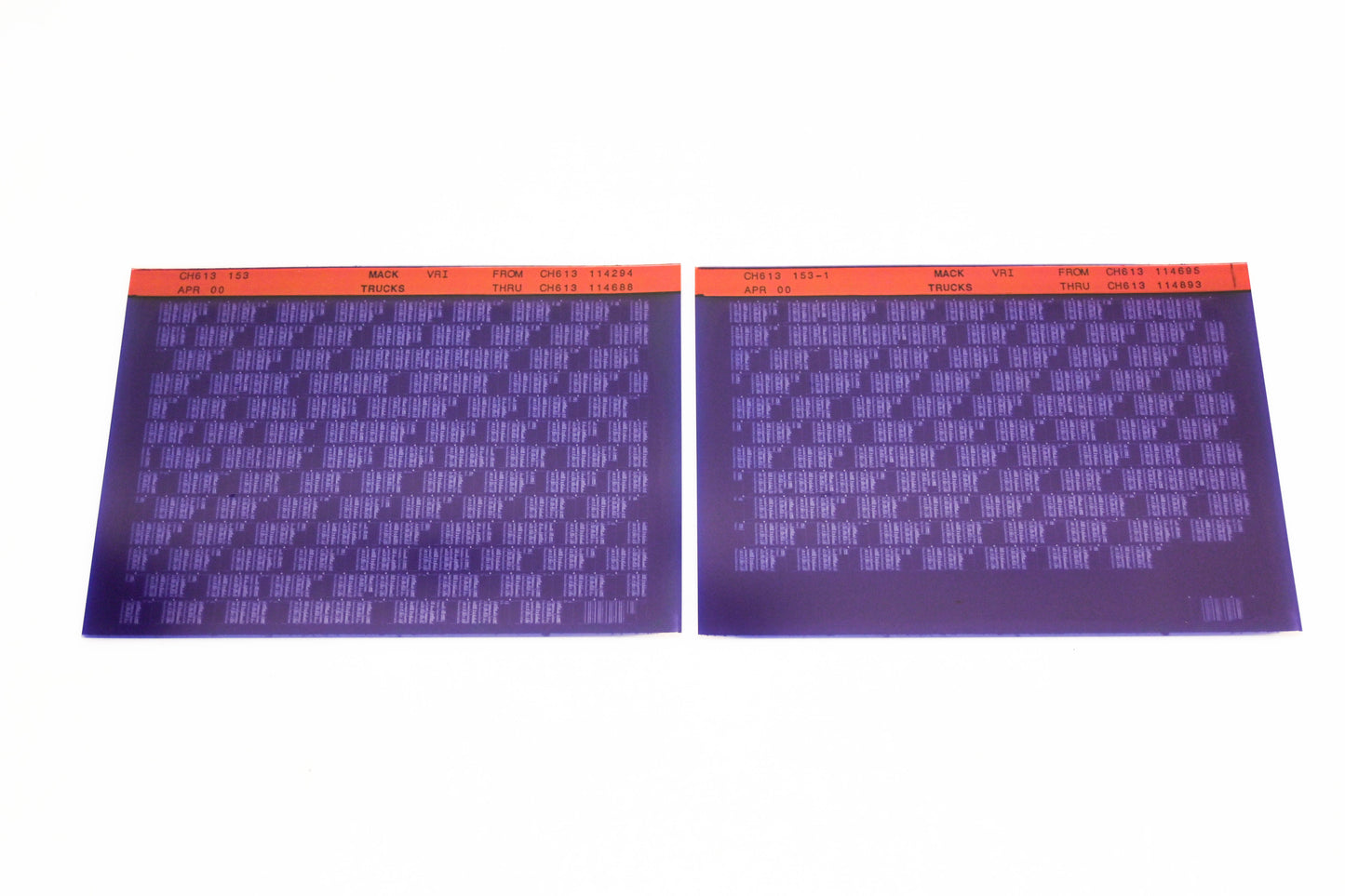 Mack CH613 153, CH613 153-1 CH613114294 - CH613114893 VRI Microfiche Lot of 2 NOS