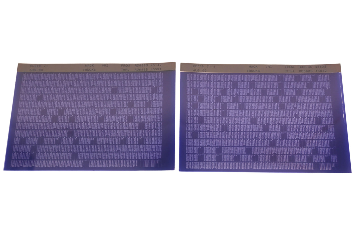 Mack RD688 71, RD688 71-1 RD688S45140 - RD688S45880 VRI Microfiche Lot of 2 NOS