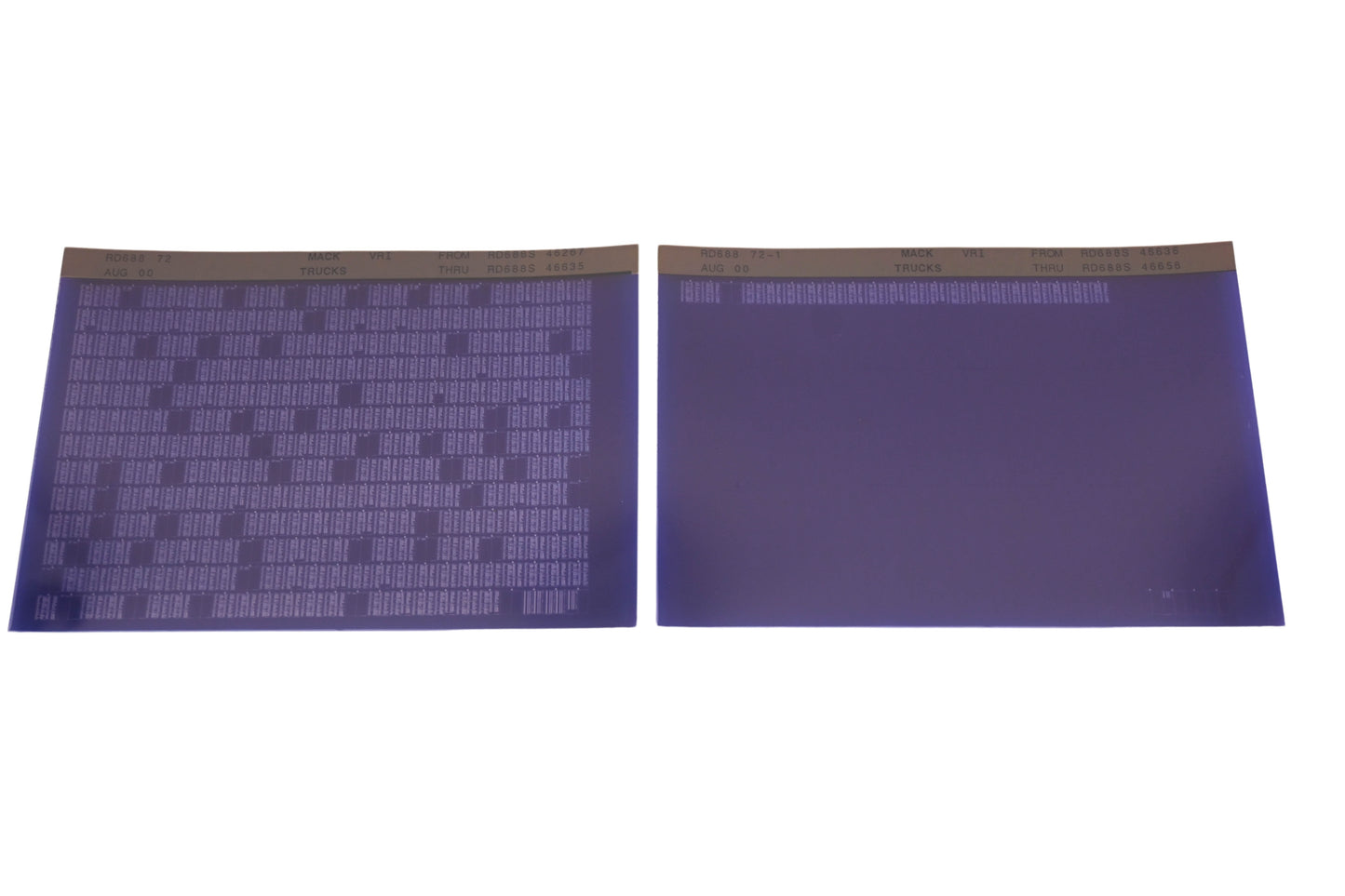 Mack RD688 72, RD688-72-1 RD688S46267 - RD688S46656 VRI Microfiche Lot of 2 NOS