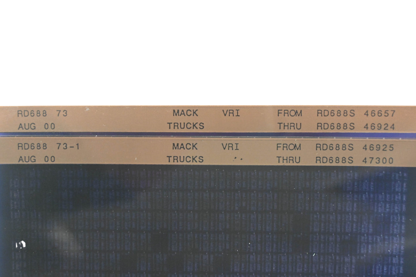 Mack RD688 73, RD688 73-1 RD688S46657 -RD688S47300 VRI Microfiche Lot of 2 NOS