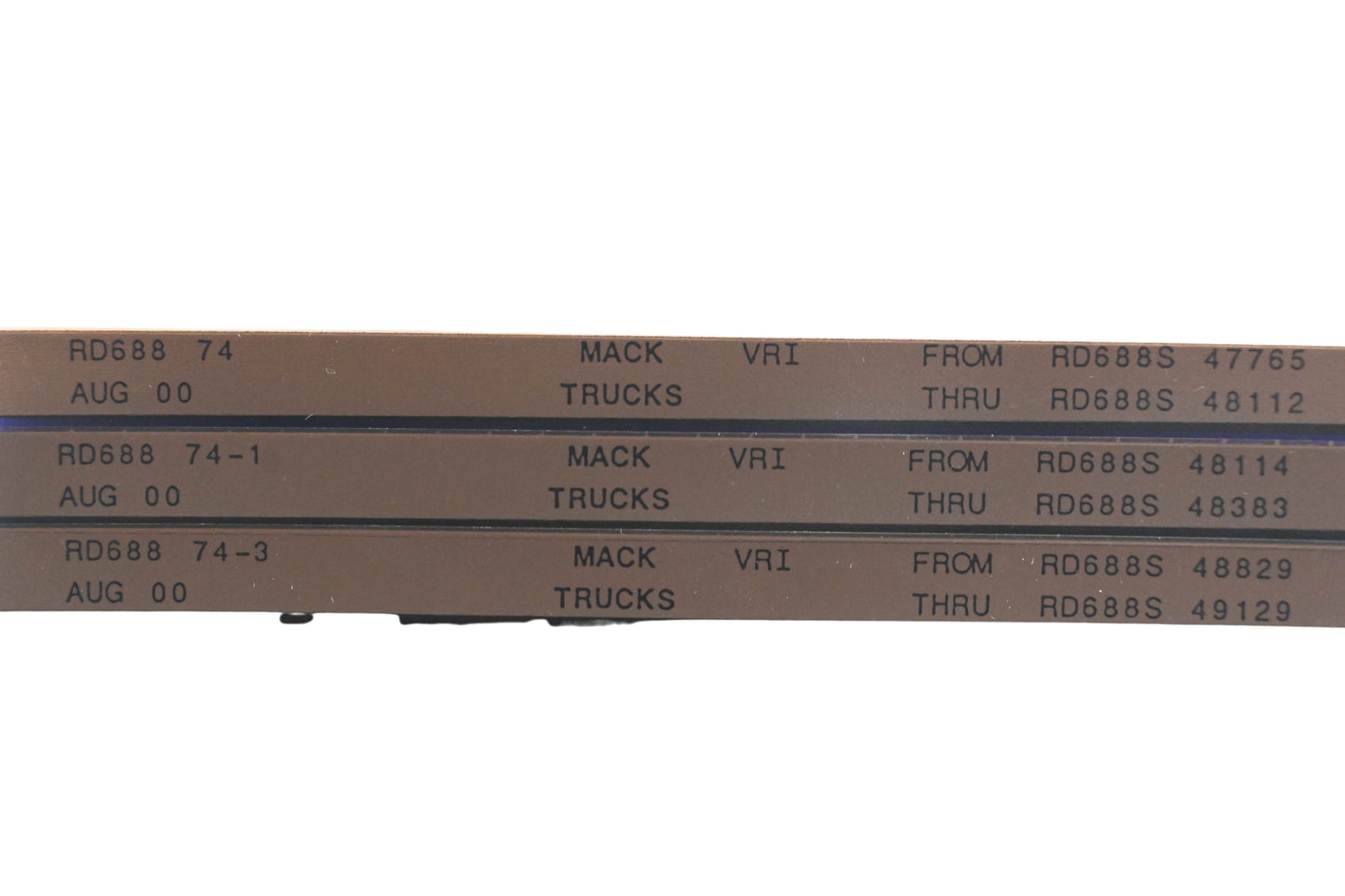 Mack RD688 74, RD688 74-1, RD688 74-3 RD688S47765-RD688S48383/RD688S48829-RD688S49129 VRI Microfiche Lot of 3 NOS