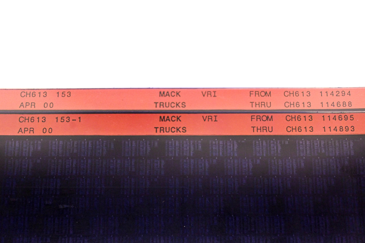 Mack CH613 153, CH613 153-1 CH613114294 - CH613114893 VRI Microfiche Lot of 2 NOS