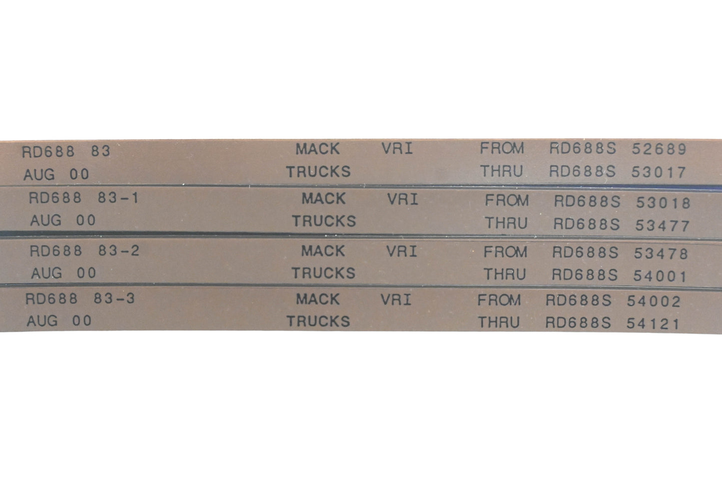 Mack RD688 83, RD688 83-1, RD688 83-3 RD688S52689 - RD688S54121 VRI Microfiche Lot of 4 of 4 NOS