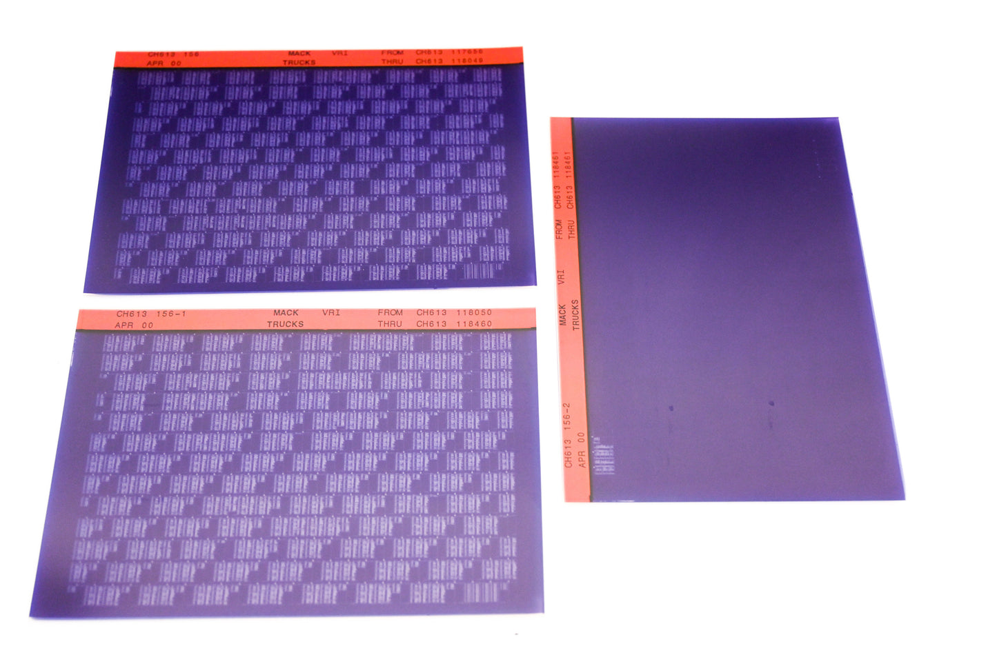 Mack CH613 156, CH613 156-1, CH613 156-2 CH613117656 - CH613118461 VRI Microfiche Lot of 3 NOS