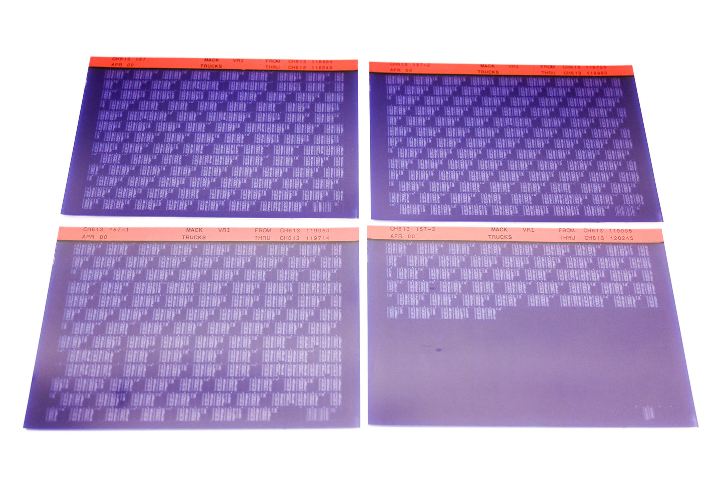 Mack CH613 157, CH157-1, CH613 157-3 CH613118464 - CH613120245 VRI Microfiche Lot of 4 NOS